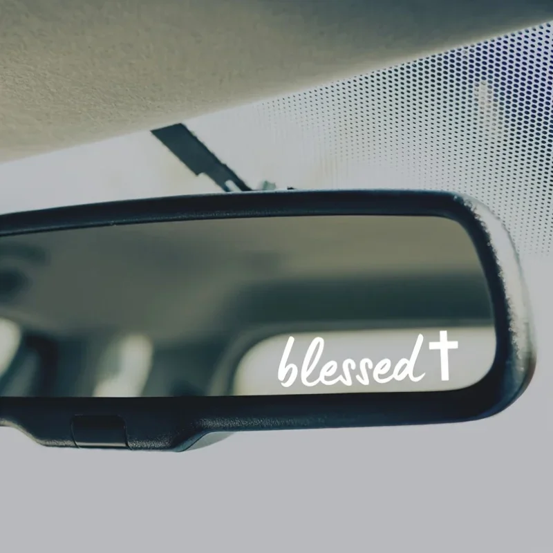 1PC Unique Blessed Car Sticker, Spiritual Accessory for Car Rearview Mirror, Make Your Car Stand Out with This Faith Decal