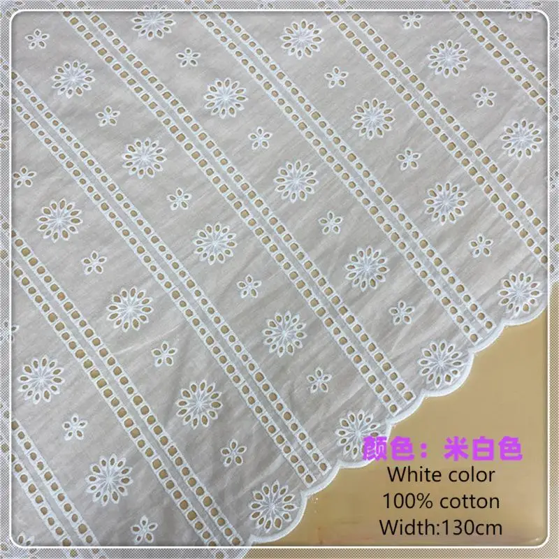 New design white summer cotton skirt clothing dress fabric DIY women cotton embroidered lace hollow clothing with circle stripe