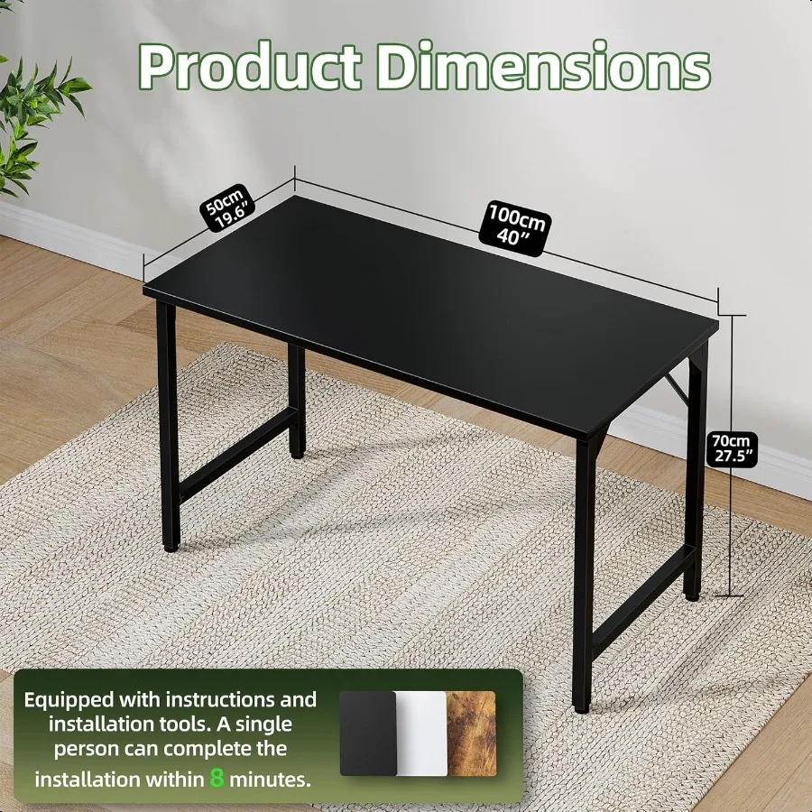 40 inch Computer Desk Small Home Office Desk Study Writing Kid Table Simple PC Gaming Desk Adjustable Feet Black