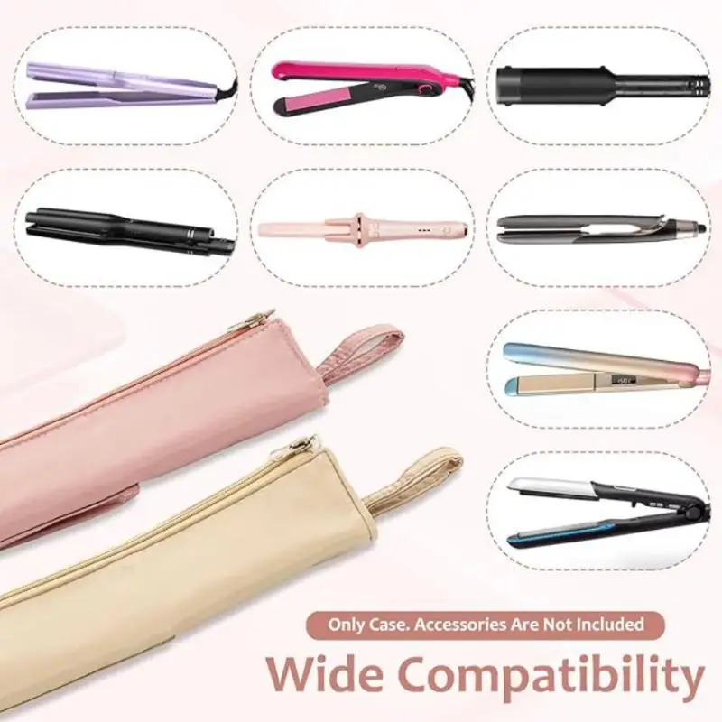 

Термостойкая подставка и сумка для хранения 2-в-1 для плойок для укладки волос, оснащенные подвеской на молнии, подходят для размещения на столе