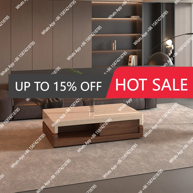 

XS Walnut & Travertine Coffee Table, New Minimalist Luxury Design, Heat & Scratch Resistant, Artisan Custom Furniture.