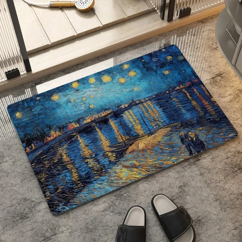 VIKAMA Classic Famous Painting Landscape Pattern Anti-slip Mat Aesthetic Wear-resistant Bedroom Porch Art Decor Carpet