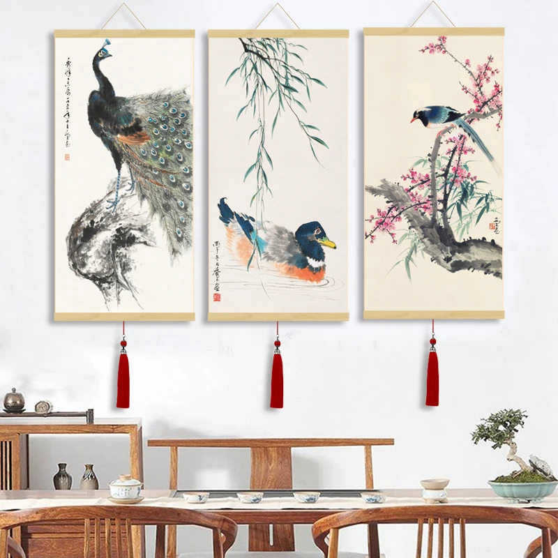 Antique Flowers, Birds, Plum Blossoms, Calligraphy and Painting Hotel Tea Houses Hallways Hanging Zen Paintings Chinese Art