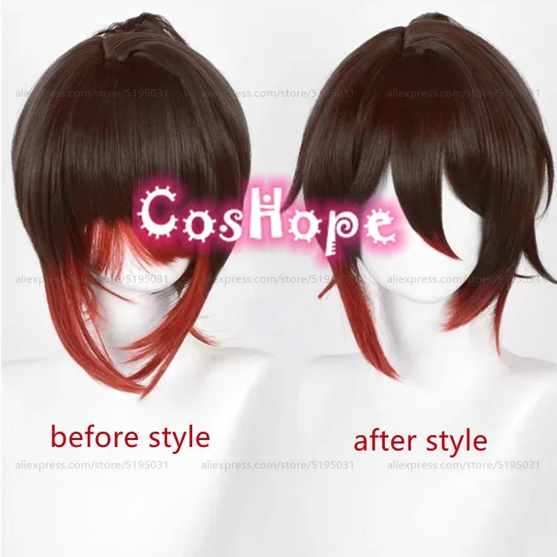 2025 12 Tingyun 38cm 포니테일 브라운 다크 레드 가발 코스프레 애니메이션 내열성 합성 가발