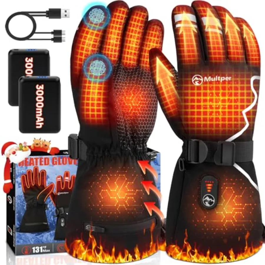 

Heated Gloves for Men Women 7.4V Rechargeable Hand Warmer Gloves with Touchscreen Waterproof Non-Slip Electric Heated Glove for