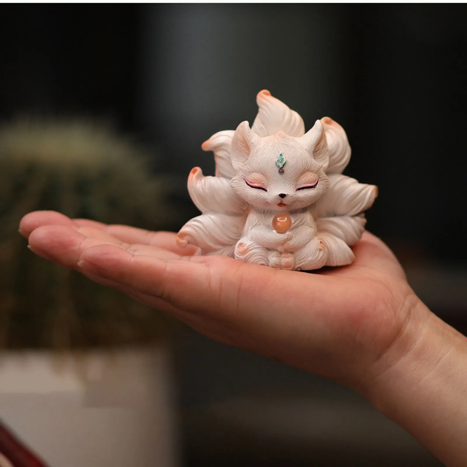 Cute Nine-tailed Fox Miniatures Japanese Originality Bedroom Desktop Figurines Bionic Art Aesthetic Home Decor