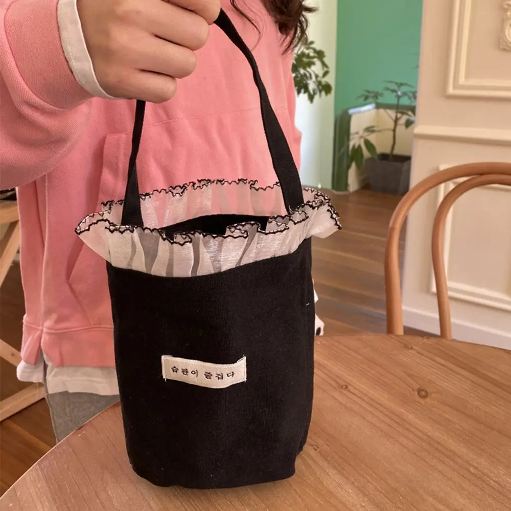 

Simple Milk Tea Bags Lace Bucket Bags Temperament Spring Day Picnic Bags Women Handbags Lunch Bags Korean Style Canvas Bags
