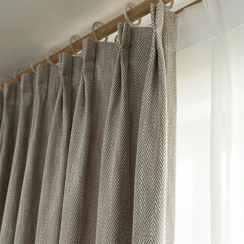 Nordic High-end Geometric Herringbone Curtain Thick Cotton Linen Blackout Curtains for Living Room Bedroom Finished Product