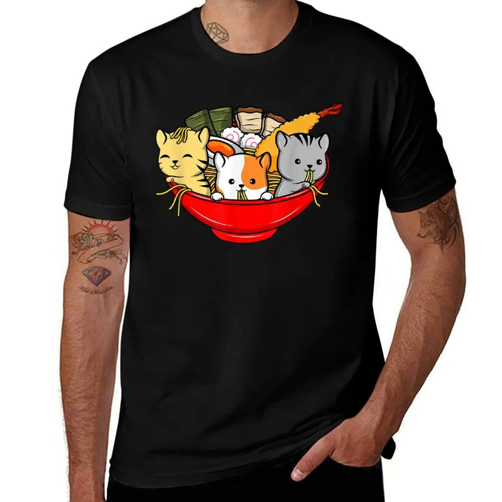 

Cute Kawaii Cat Ramen Bowl T Shirt Japanese Anime Kitten Tee T-Shirt man t shirt cotton T-Shirt