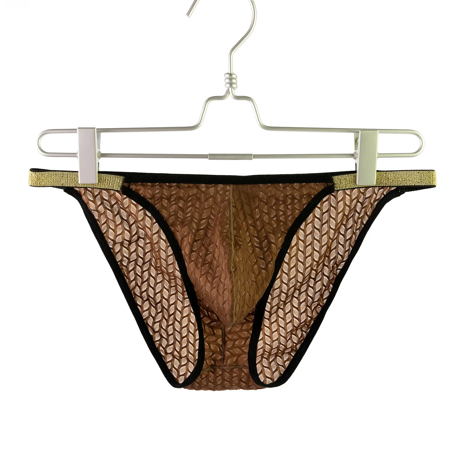 الرجال مثير موجز الجاكار الذهب حافة ملابس داخلية جيدة التهوية مثليون جنسيا المثيرة منخفضة الخصر U محدب الحقيبة عالية شوكة سريعة الجافة الورك رفع Tanga