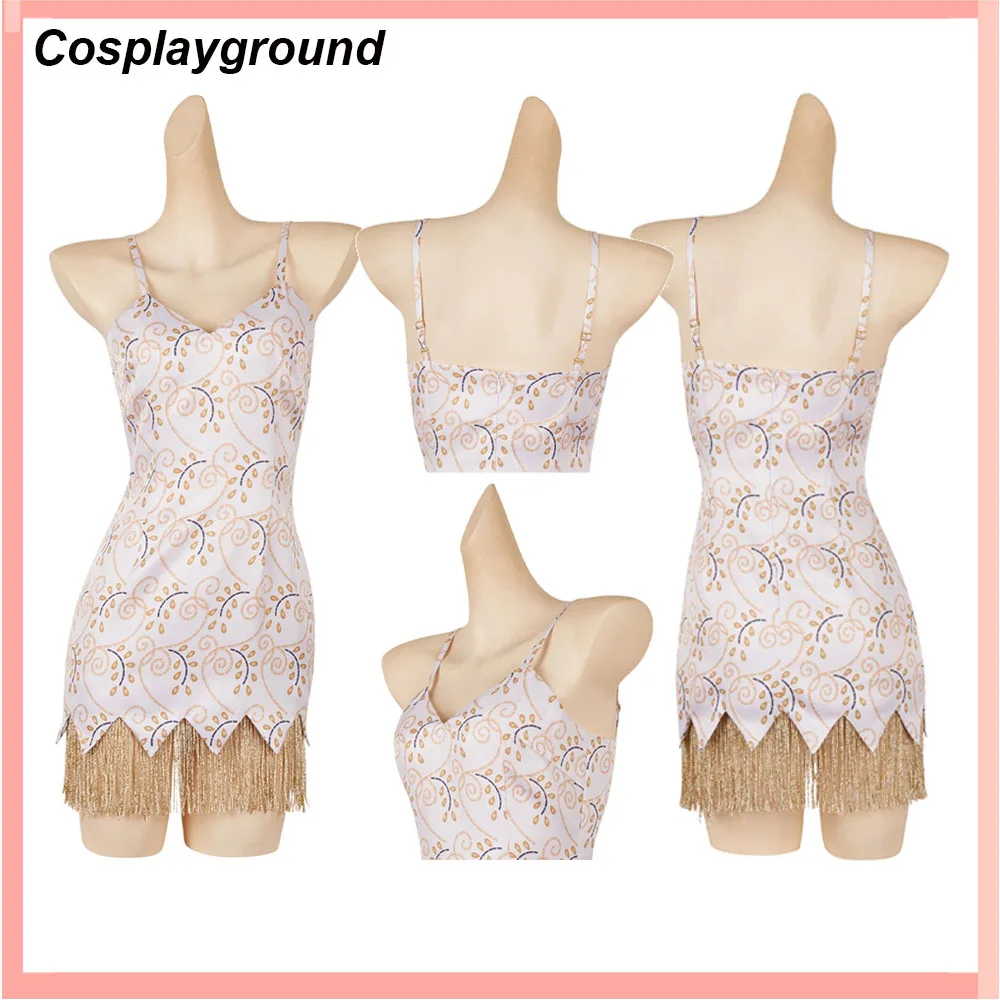 Tina Carlyle Cosplay Sexy White Printed Dress Costume Outfits The Mask Roleplay Clothes Outfits Halloween Carnival Suit