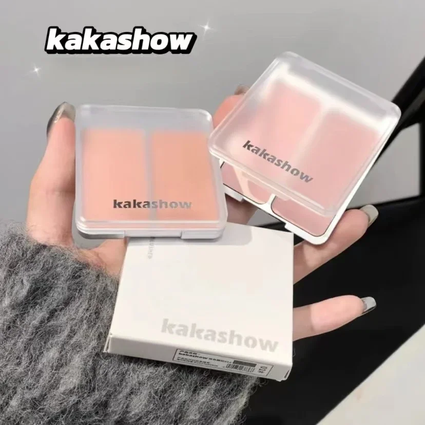 

Kakashow Blusher Two Color Blush Red Disk Low Saturation Light Color System Pseudo Plain Expansion Color two In One Powder