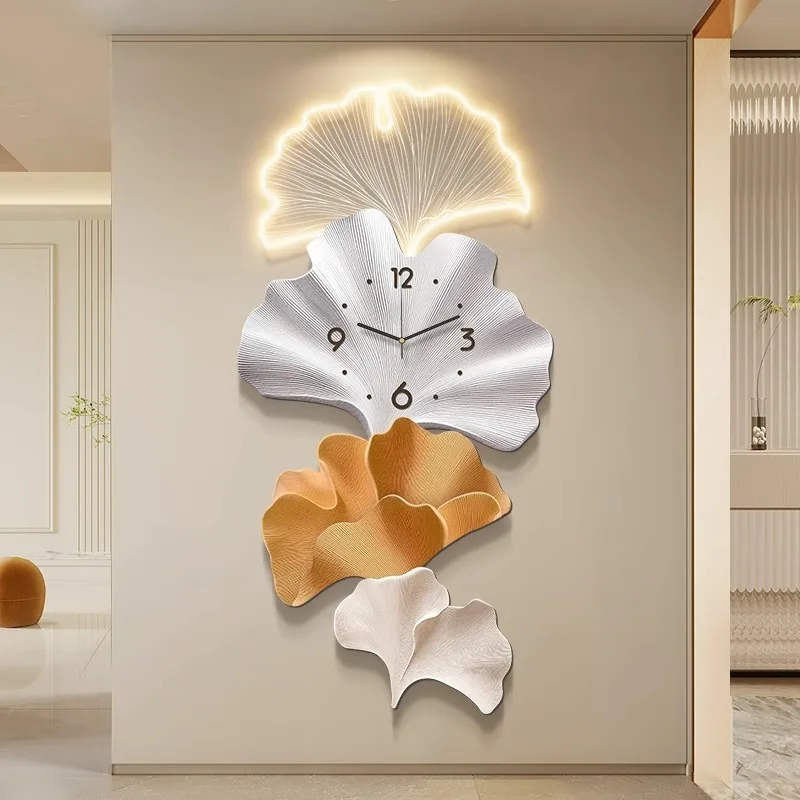 Cream wind ginkgo biloba porch decorative painting, high sense corridor aisle with clocks painting abstract art wall