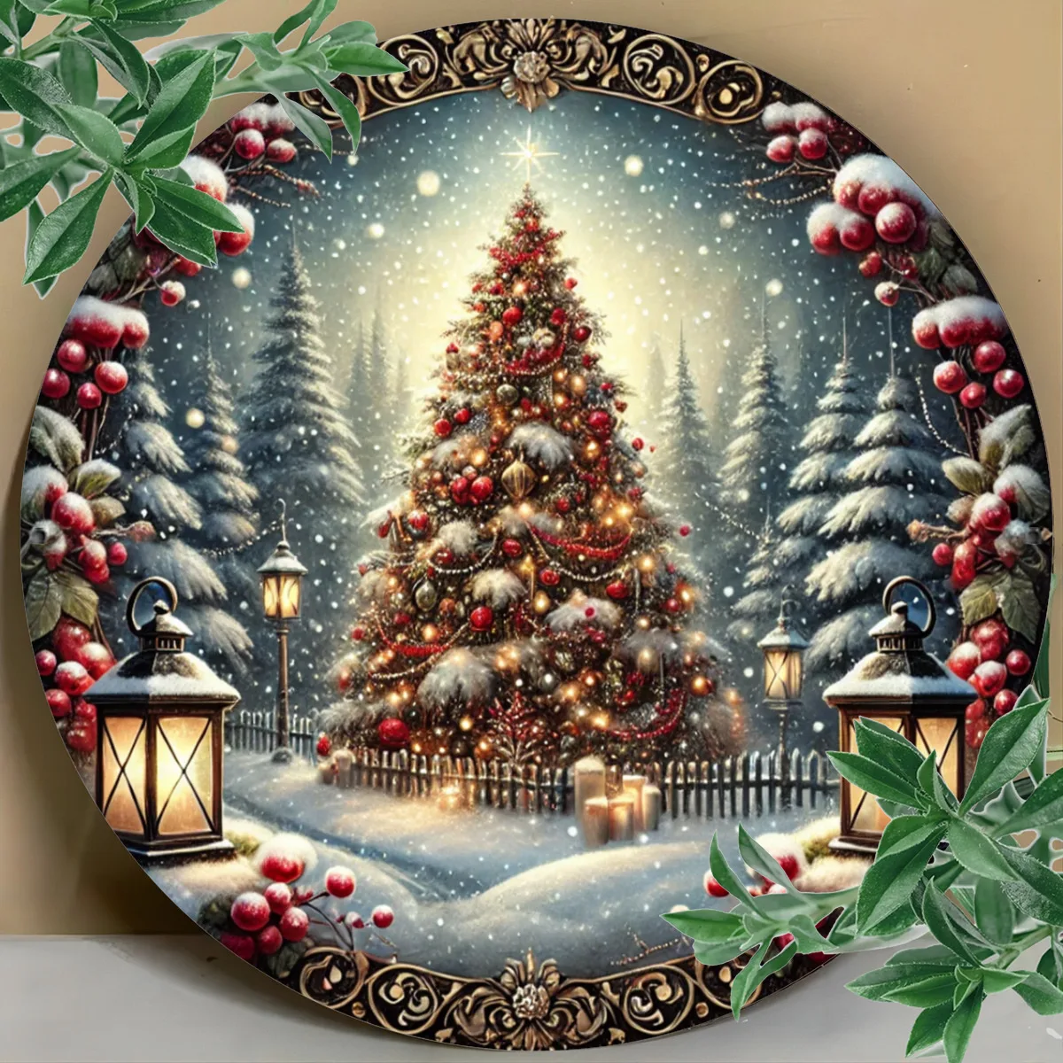 Vintage Christmas Tree Metal Sign - HD 2D Print, Hippie Garden Decor for Home, Office, Patio & Outdoor Wall Art