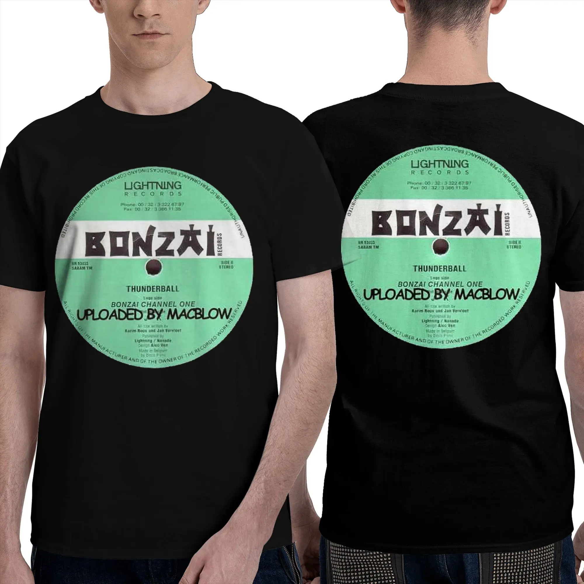 100% Cotton Bonzai Records   T-Shirt Men's Double Sided T Shirt Men Round Neck Summer Shirts Tops S-6XL