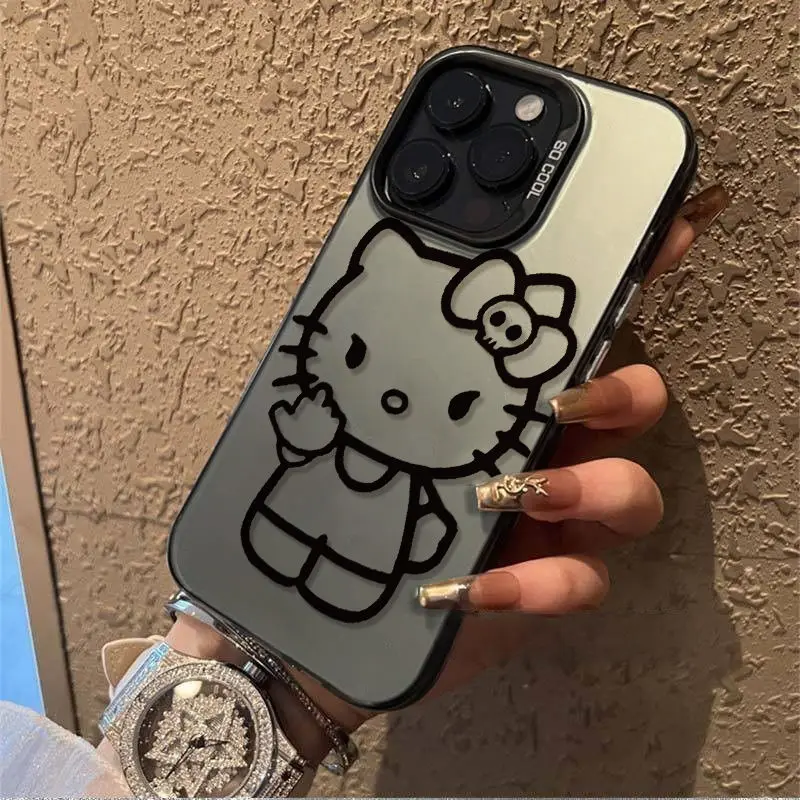 Sanrio Hello Kitty Middle Finger Fun Phone Case For iPhone 15 14 13 12 11 Pro Max X XR XS MAX 7 8 Plus Mini Y2k Cartoon Cases