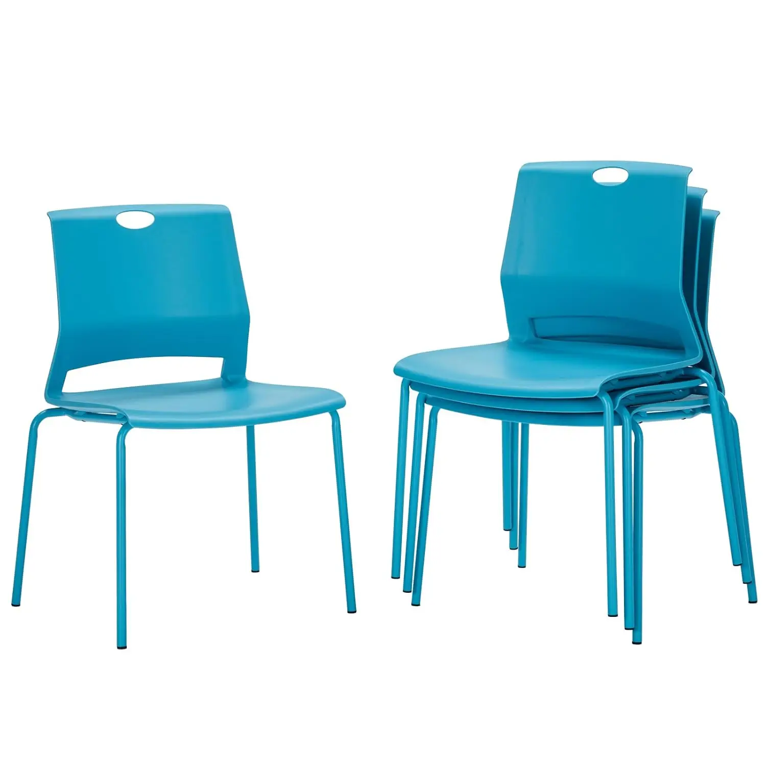 Armless Stacking Chairs Set of 4, Heavy Duty Metal Frame, Blue