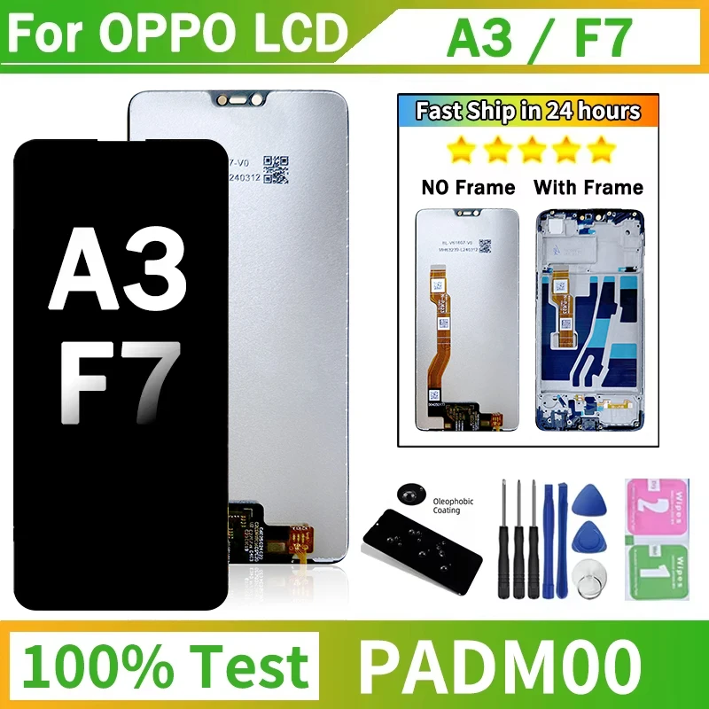 Pop 6,23 'OEM для Oppo F7 CPH1819 ЖК-дисплей с цифровым преобразователем сенсорного экрана с рамкой для Oppo A3 CPH1837 Замена экрана