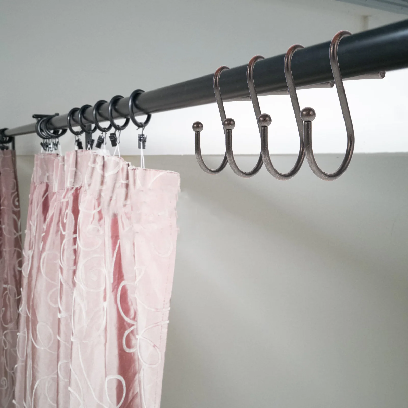 

12Pcs Bathroom Curtain Hooks Heavy Duty Metal Shower Hangers S-Shape Easy Install for Home Shower Tub Decoration