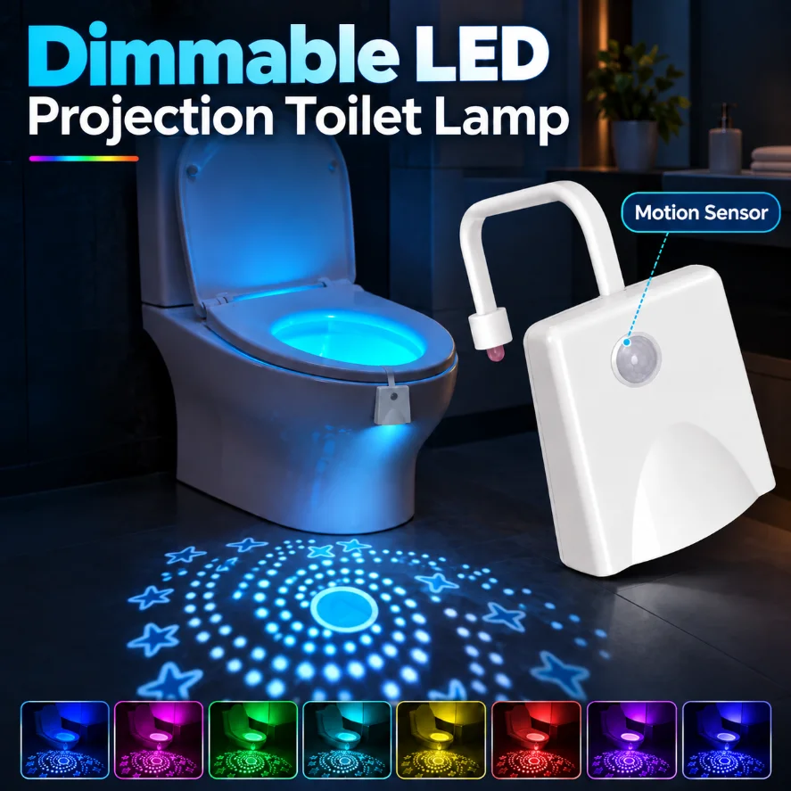RGB Dimmable LED Toilet Projection Lamp PIR Motion Sensor Star Projector Night Light Color Changing Bathroom Toilet Decor Lamp