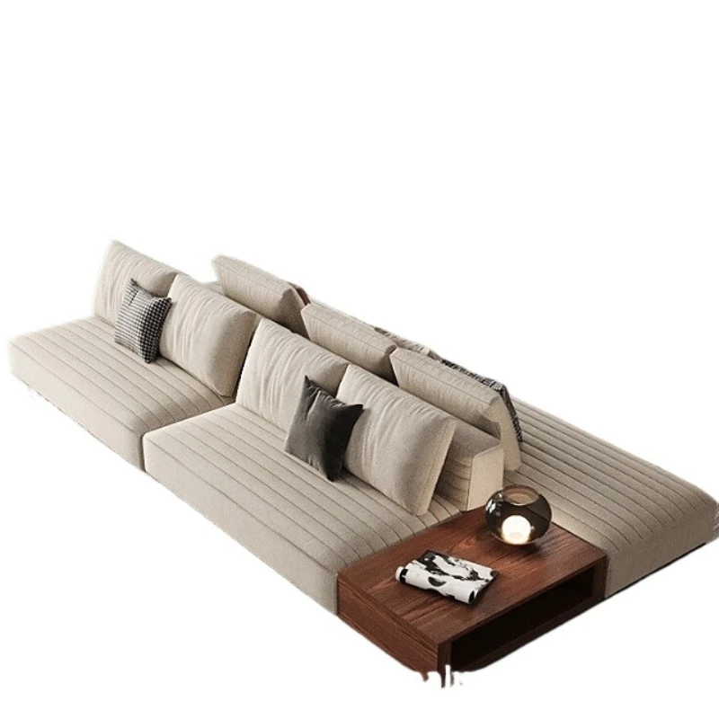 Villa large flat layer suspension straight row cotton and linen fabric sofa soft decoration