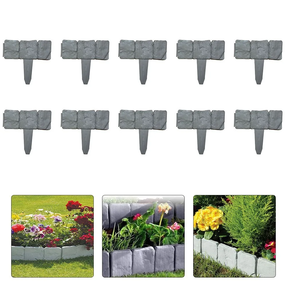 10 Pcs Lawn Edging Imitation Stone Garden Fences Plastic Waterproof Decorative