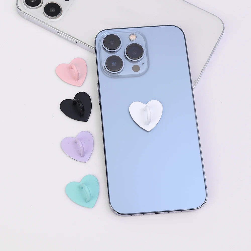 Soporte adhesivo Kawaii de Metal con forma de corazón para teléfono, funda para teléfono móvil, soporte para anillo de dedo, ganchos, hebilla, dijes, cierre, accesorios, cuerda