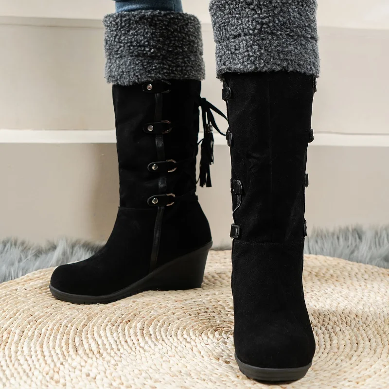 New Wedge Heel Increased Warm and Comfortable Casual Women's Shoes Winter Cross Strap Fashion Boots Botas Mujer Chaussure Femme