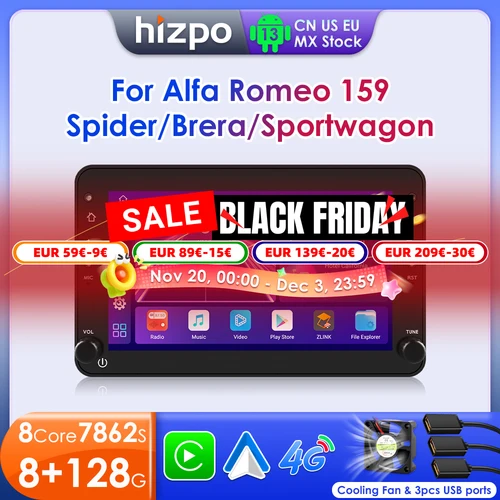 Imagen 1 del producto Hizpo Android Auto Radio para Alfa Romeo 159 Brera Spider Sportwagon Carplay Multimedia RDS GPS 2din Autoradio AI Voice 7862
