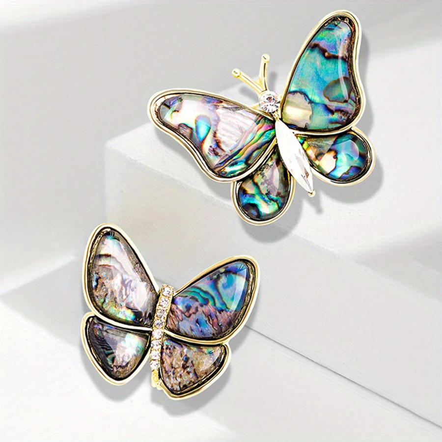 Elegant Women Men Vintage Classic Abalone Shellfish Butterfly Badges Brooches Fashion Retro Lady Insect Crystal Pins