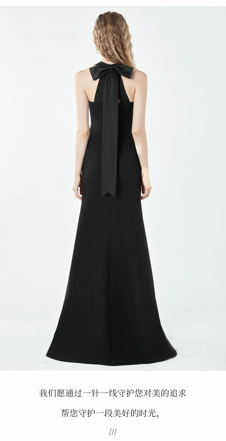halter-neck-slim-fit-light-wedding-dress-black-satin-sleeveless-gown-for-annual-meeting-host-birthday-party-dress