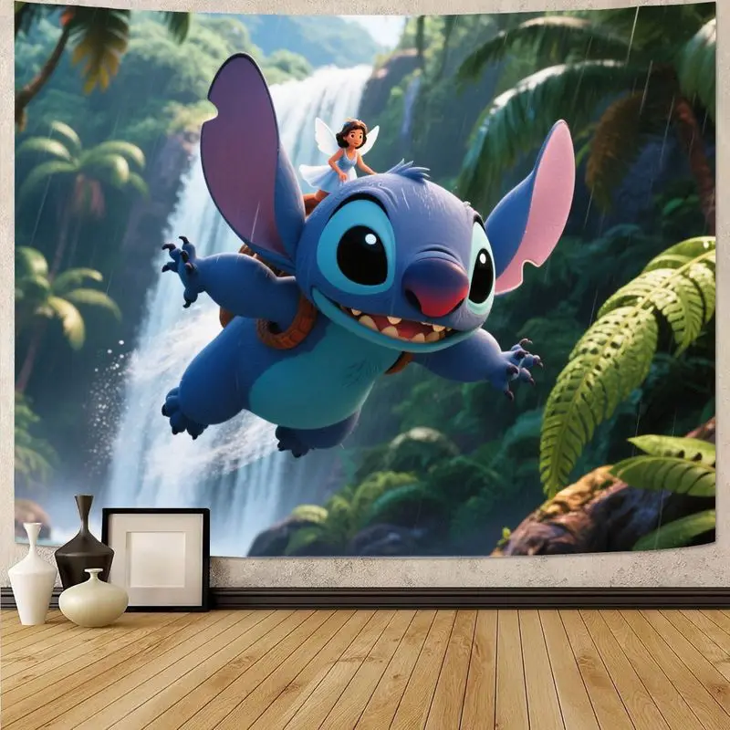 

1 шт., гобелен с тропическими приключениями Стич и Лило, красочный настенный художественный декор из полиэстера, идеально подходит для детской комнаты и любителей Диснея