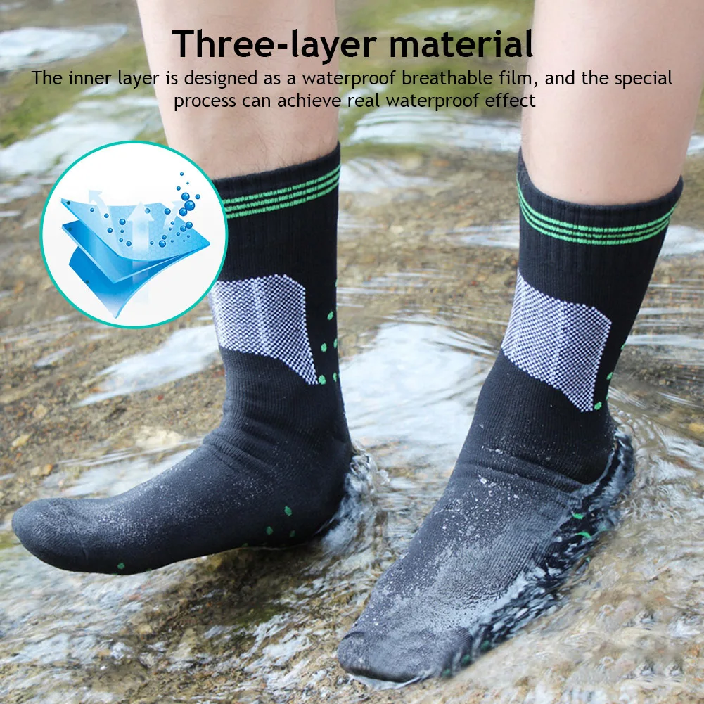 1Pair Waterproof Sock Breathable Crew Outdoor Socks Hiking Wading Camping Cycling Winter Skiing Warm Sweat Absorption Sport Sock