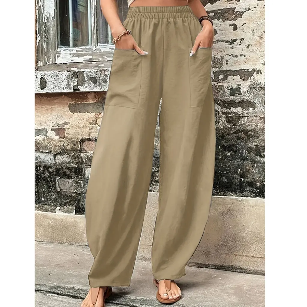 Bloomers in tinta unita da donna di grandi dimensioni Stazione indipendente Pantaloni caldi estivi in stile europeo americano con tasche All-Match