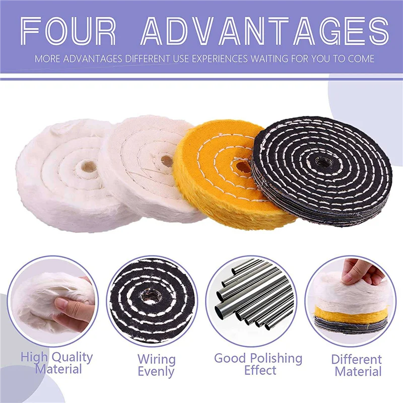 

AONEQ-16Pcs 4 Inch Polishing Wheels Pad Denim Wheels With 6Pcs Polishing Compounds And 1/4 Inch Drill Shank For Bench Grinder