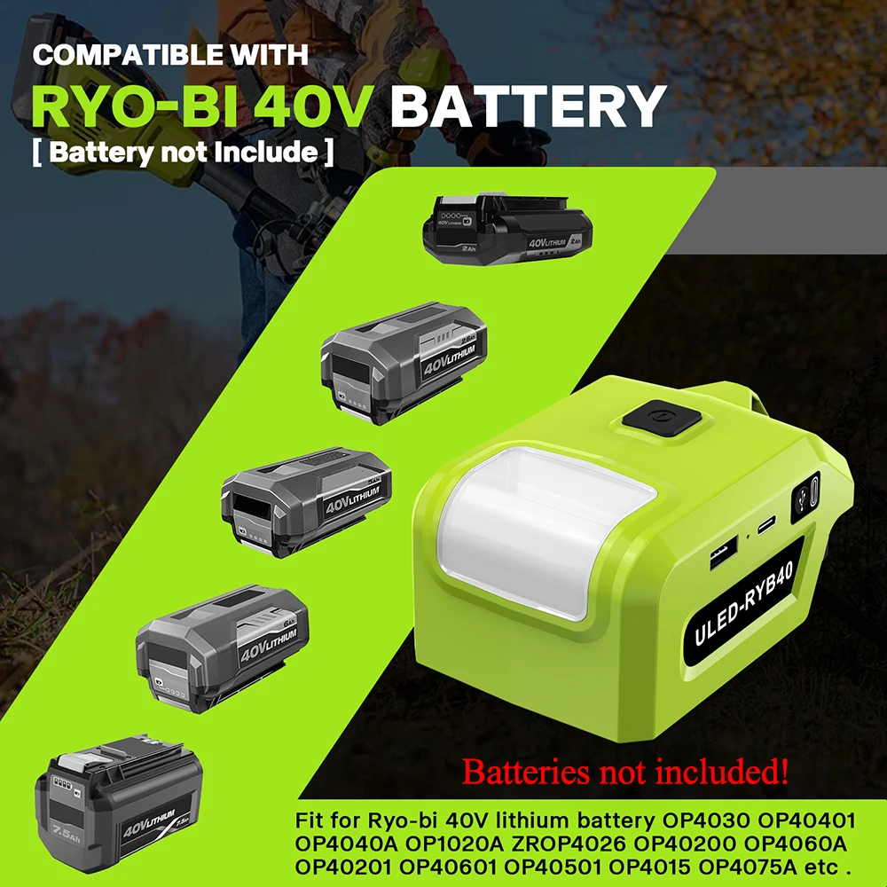 電動工具アダプターコンバーター 5W LED作業灯 リョービ40Vリチウムイオン電池 USB Type-C充電器 パワーバンク OP4040 OP4050 OP4050A対応