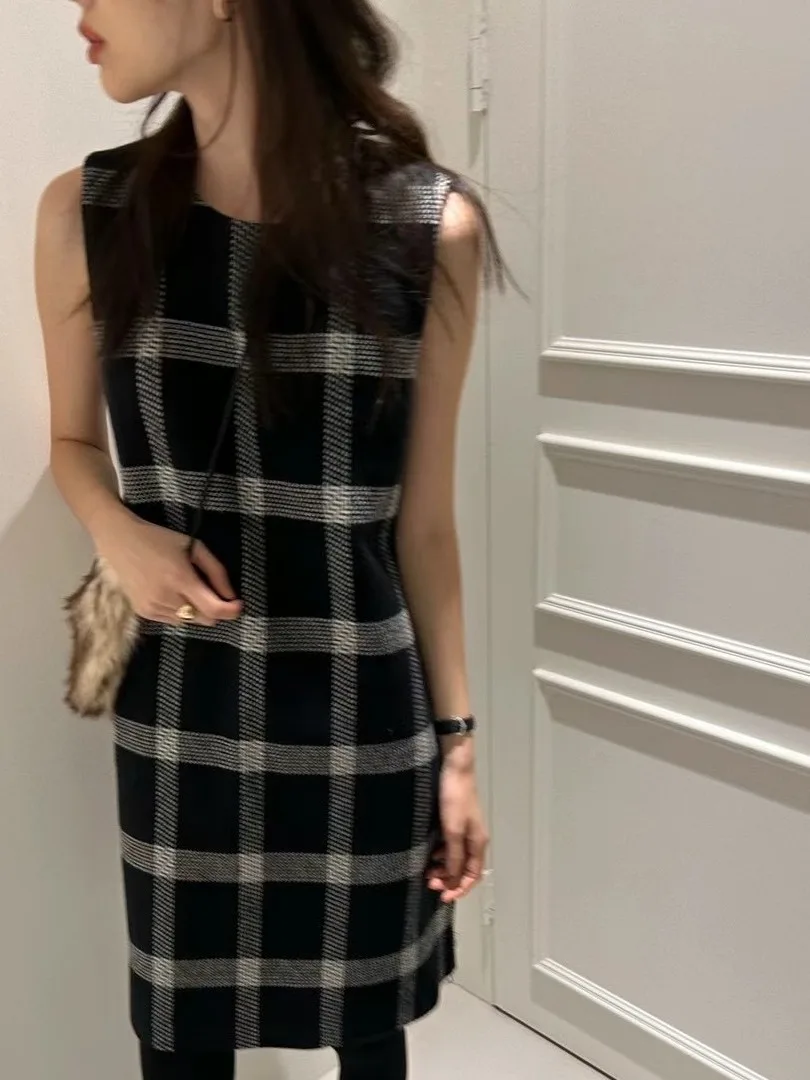 Chique simples xadrez feminino dr coreano sle ort sve ci commute vintage personali camadas design colete saia