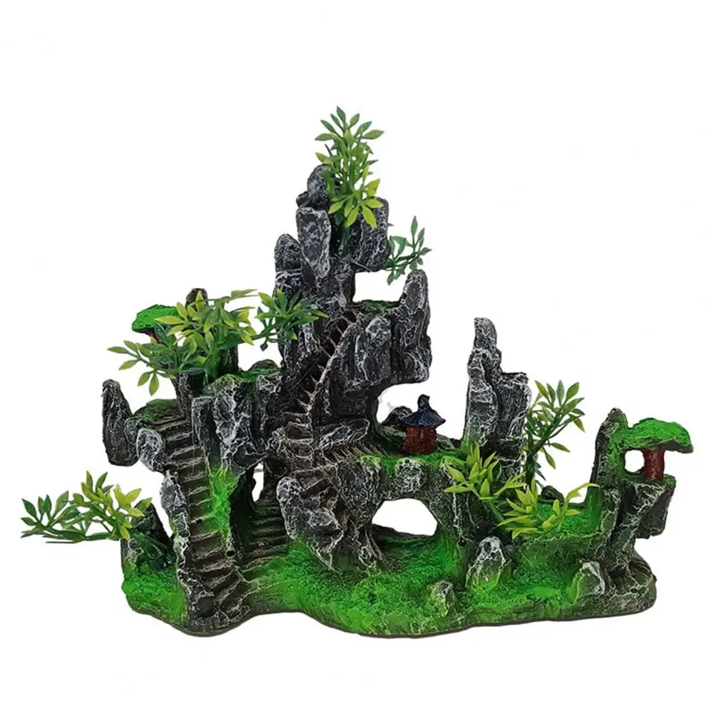 Useful Fish Tank Ornament Fade-less Double Side Resin Fake Rock Aquarium Decoration Fish Tank Landscaping Hideout Decor