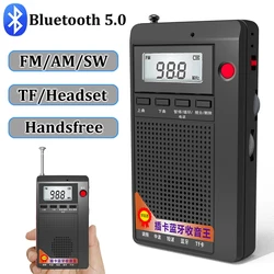 Portable Mini Radios Pocket FM/AM/SW Receiver Bluetooth Stereo Speaker TF/Headset MP3 Player with LCD Display Support Handsfree