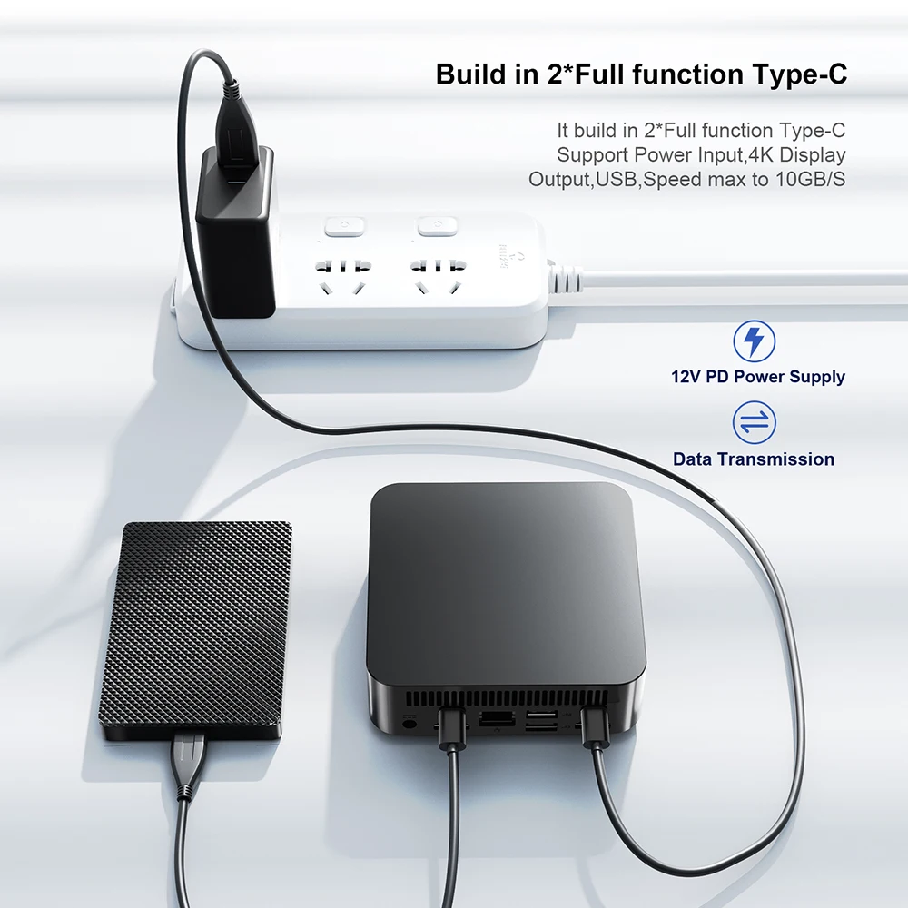 Chatreey Mini PC T9 N100 WIFI5 Windows 11 Ultra Small Pocket Computer Dual SSD Full Function Type-C 4K 60Hz RGB Output