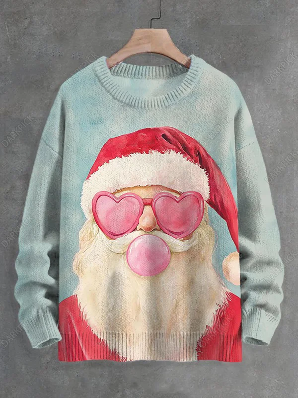 

Men's Santa Claus Blows Bubblegum Fun Print Knit Sweatshirt Women For Men Sweater