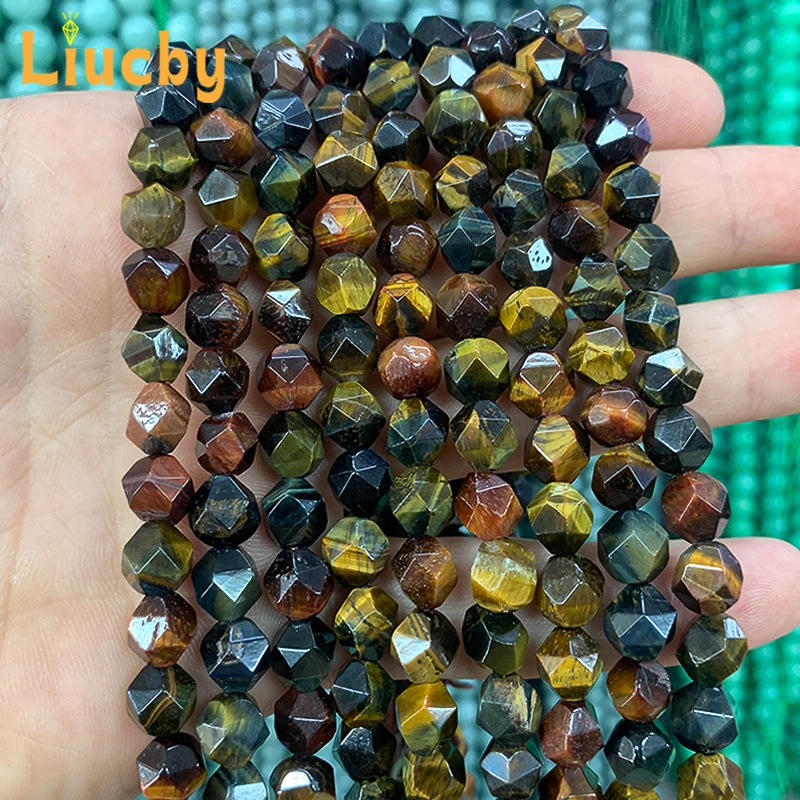 Natural stone Faceted Tricolor Tiger Eye diamond diamond Beads For Jewelry Making DIY Bracelets Rings Earrings 15