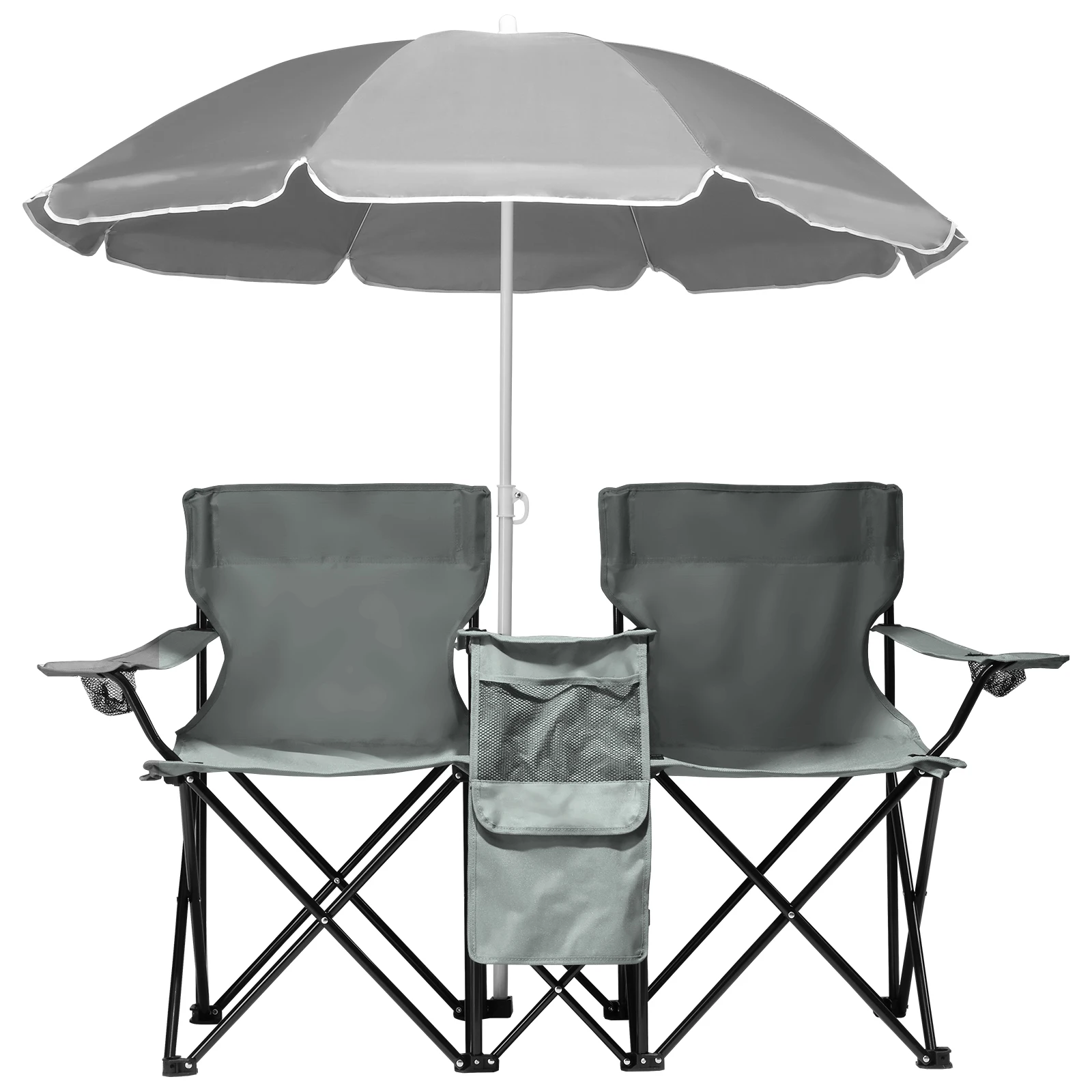 

US Stock Portable Outdoor 2-Seat Folding Chair with Removable Sun Umbrella Grey Fast Shippingh From USA