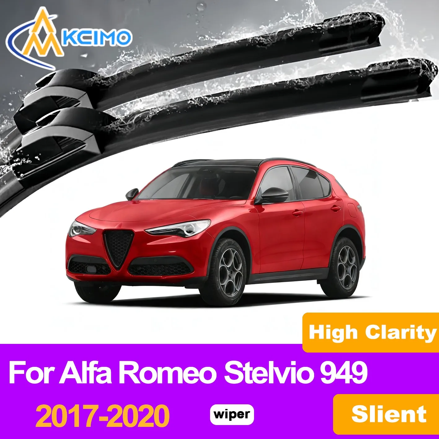 

KCIMO 2PCS Front Windshield Wiper Blades For Alfa Romeo Stelvio 949 2017-2020, Heat & Cold Resistant Anti-Aging Rubber