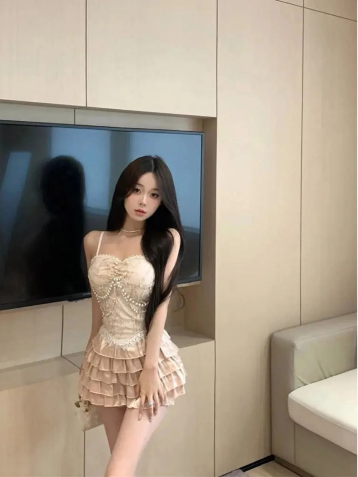 Sexy Sweet And Spicy Girl Pure Desire Lace Crop Top And Skirt Two-Piece Set for Women Polyester Fabric Casual Faion Set