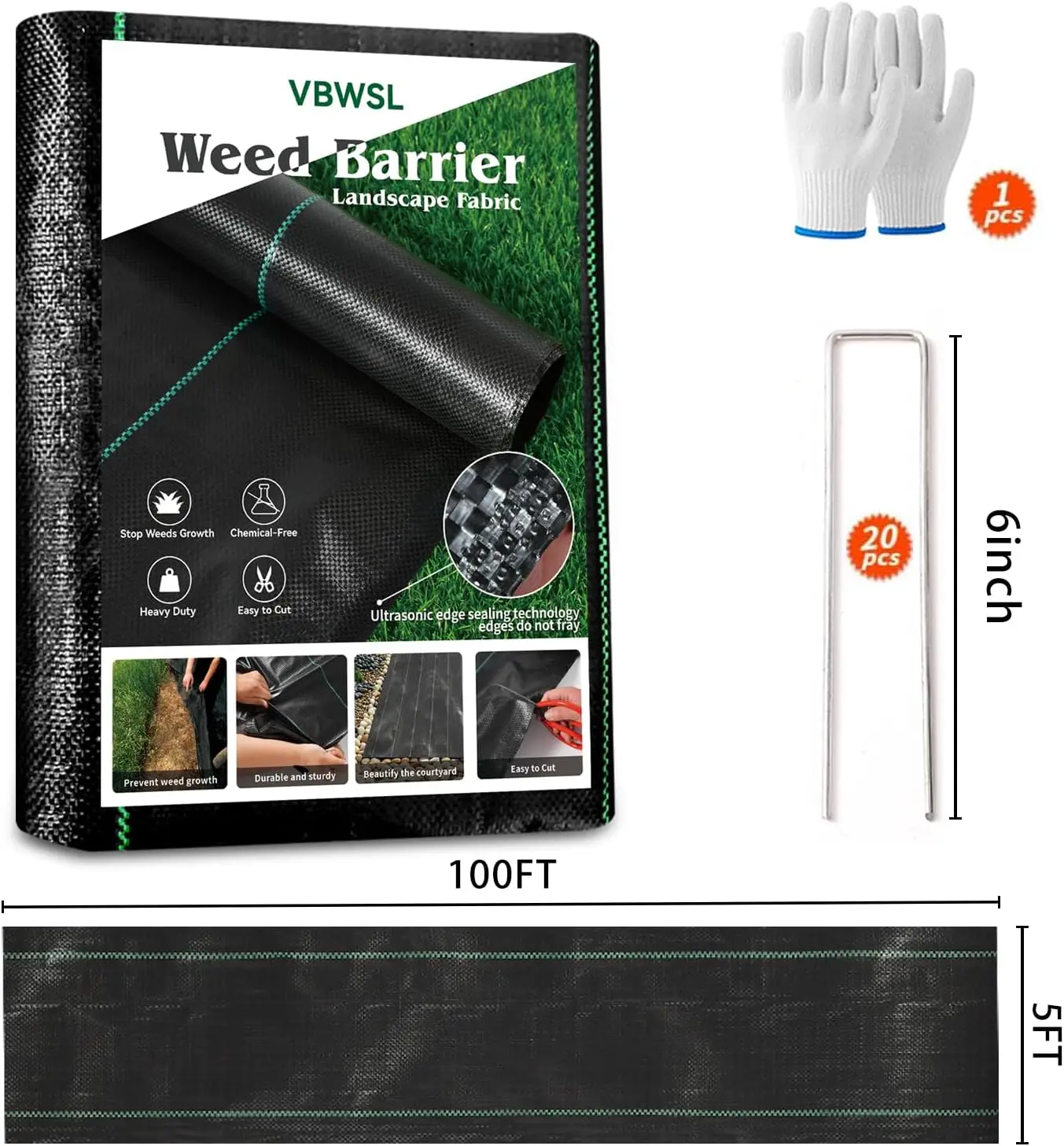 Weed    Barrier Heavy Duty, 5FTx100FT 3.2oz Garden Weed Blocker   , Landscaping   , Weed Control    Ground Cover Gardeni