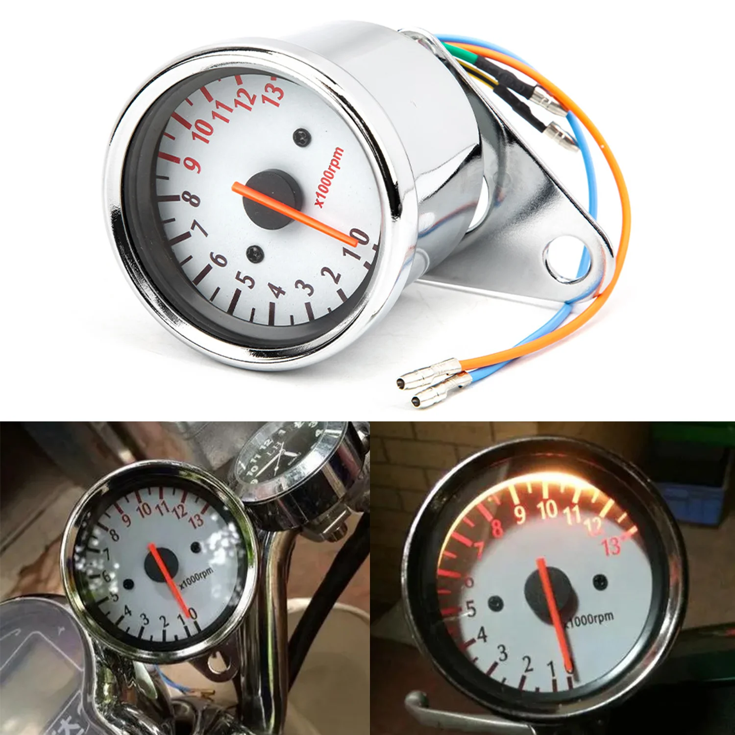 RPM Tachometer Gauge DC12V Digital Universal Fit Motorcycle LED 0-13000 Rev Counter Metal Moto Tach Gauge Retro Modified Parts