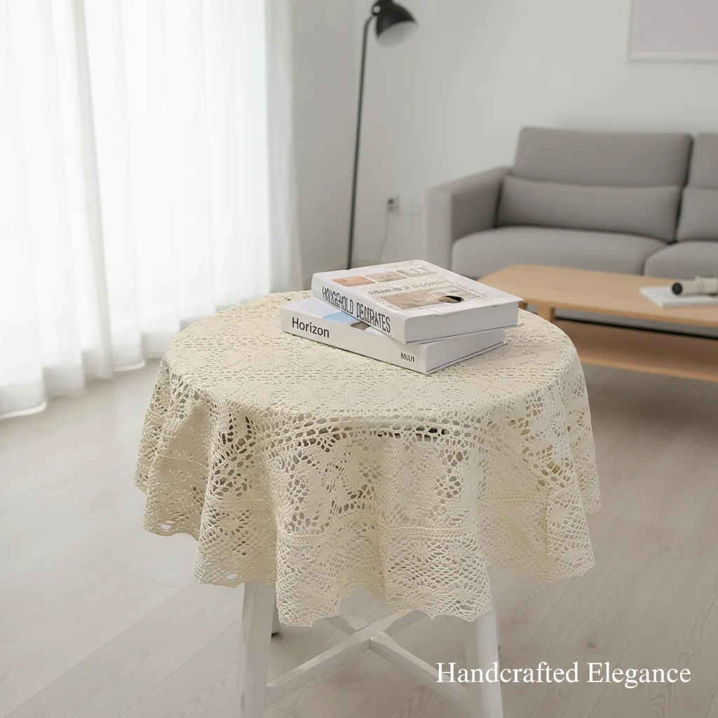 Bohemian Handmade Cotton Tablecloth, 90cm Round Butterfly Floral Eco-Friendly Table Cover