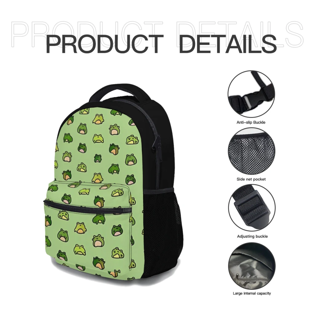 Frogs Doodle Versatile Backpack Large Capacity Waterproof Backpack Washable Computer Bag Unisex