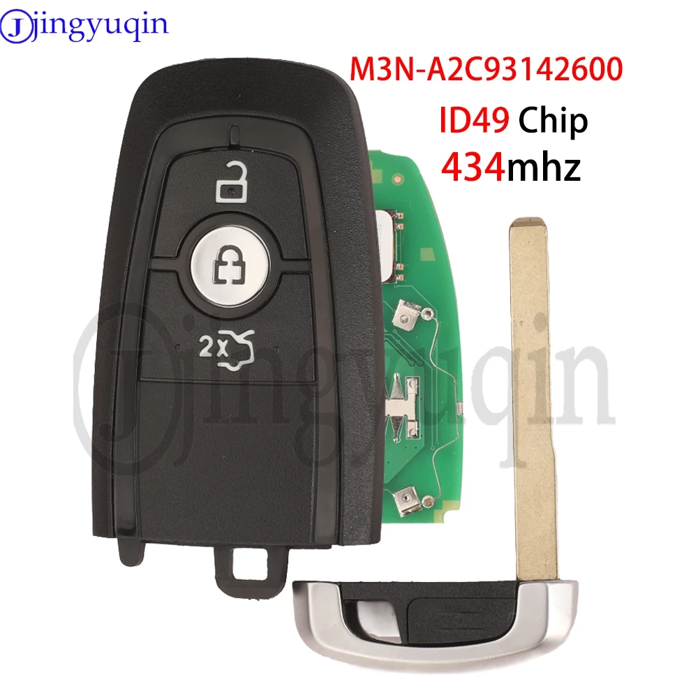 jingyuqin ID49 Chip 434mhz Smart Proximity Key For Ford Fusion F-250 F-350 F-450 F-550 2017 M3N-A2C93142600 HU101 Blade CR2450
